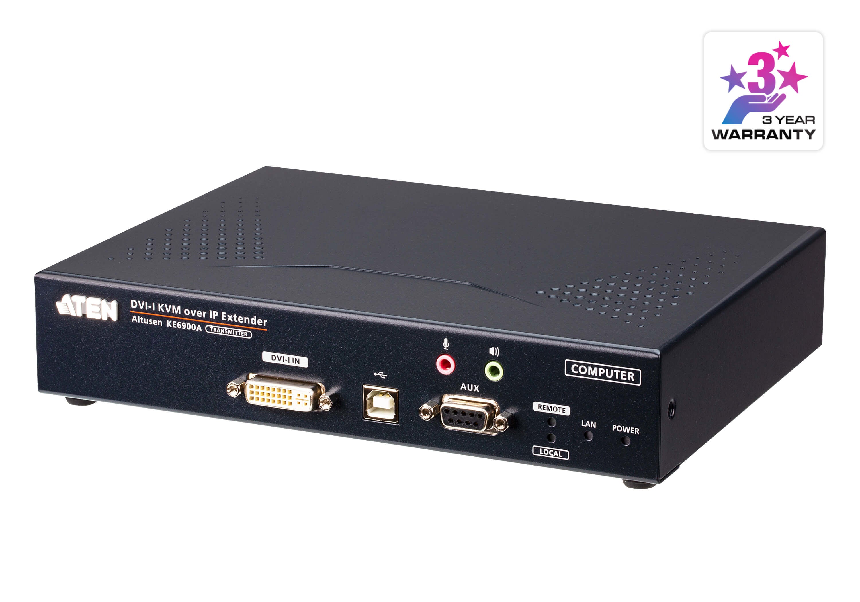 ATEN KE6900AT – DVI KVM über IP Sender, 1× DVI-I, 2× USB-A, 1× RJ-45, 1× SFP, 1920 × 1200@60 Hz, bis zu 10 k