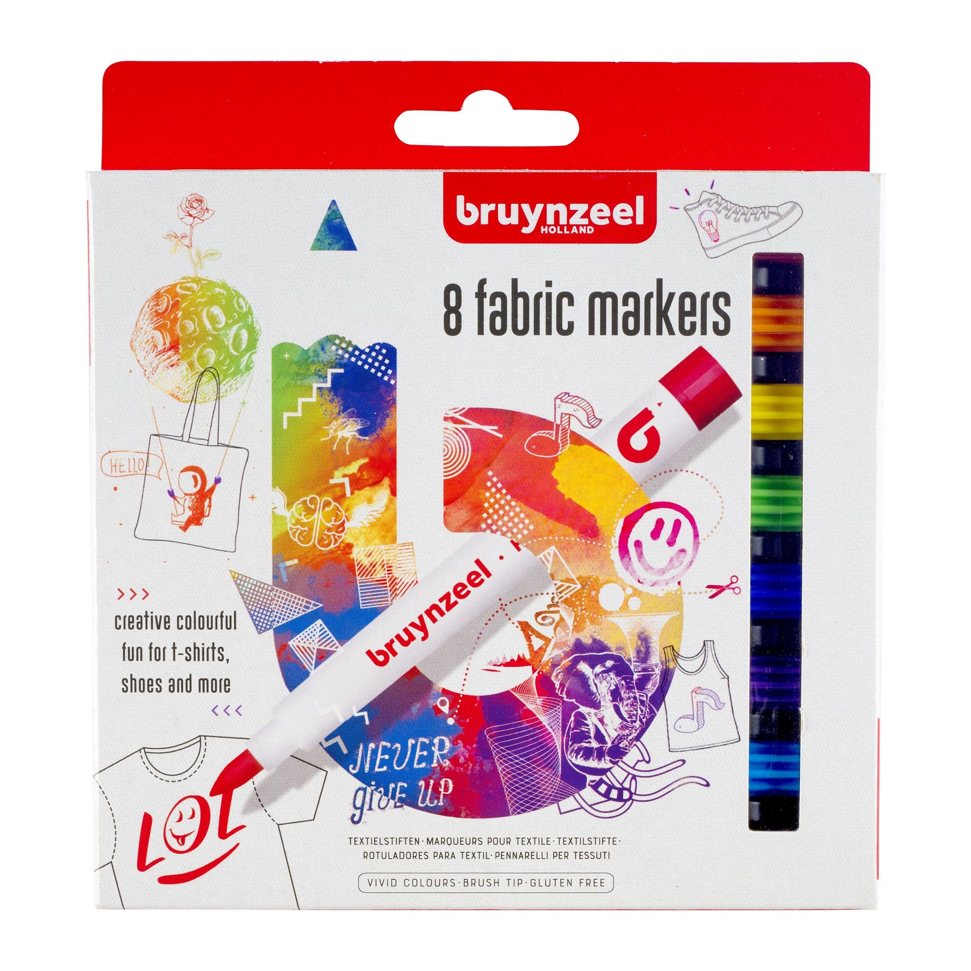 Bruynzeel Textilmarker – Pinselspitze – Mehrfarbig – 8er-Pack – für Textilien