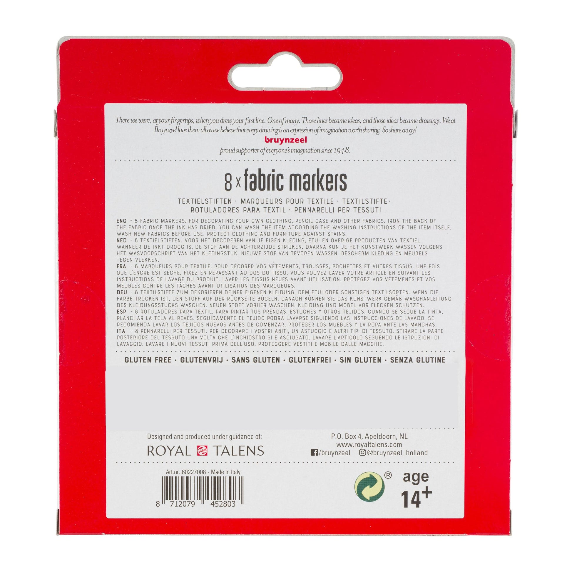 Bruynzeel Textilmarker – Pinselspitze – Mehrfarbig – 8er-Pack – für Textilien