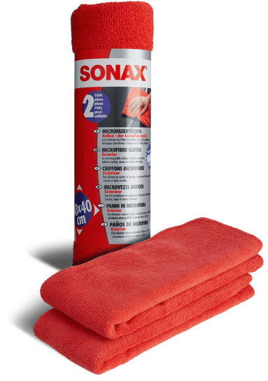 Sonax Mikrofasertuch Aussen – 40 × 40 cm – 2 Stk. – rot