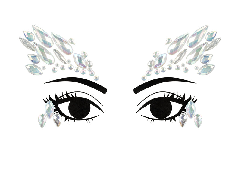 PartyDeco Face Art Sticker Kristalle – selbstklebend, leuchten im Dunkeln – 14 × 8,5 cm – 1 Paar, silber – Acr