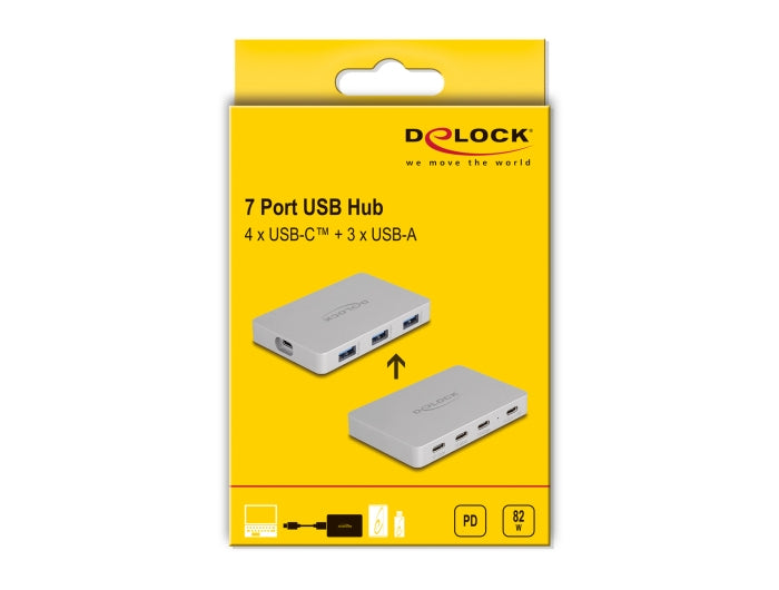 DeLOCK USB-Hub – USB-C, 3× USB-A, 4× USB-C, 82 W PD, für Windows/Mac/Linux