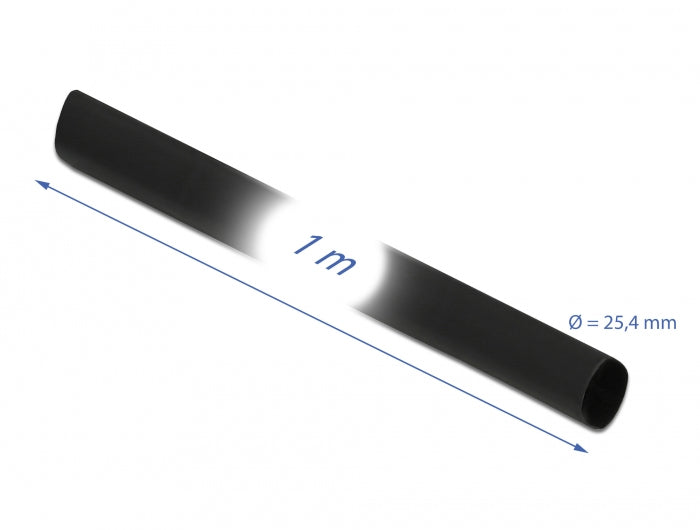 DeLOCK Schrumpfschlauch, 1 m × Ø 25,4 mm, schwarz, Polyolefin, Schrumpfungsrate 4:1