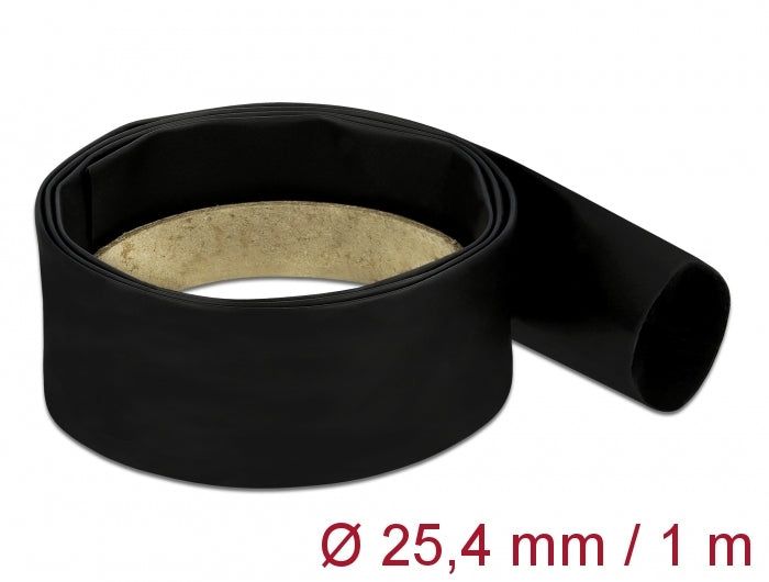 DeLOCK Schrumpfschlauch, 1 m × Ø 25,4 mm, schwarz, Polyolefin, Schrumpfungsrate 4:1