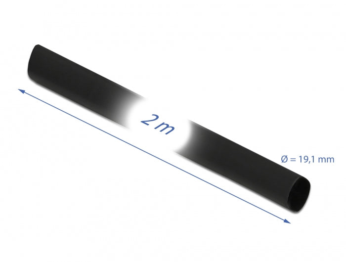 DeLOCK Schrumpfschlauch, Ø 19,1 mm × 2 m, Schrumpfungsrate 4:1 – Schwarz