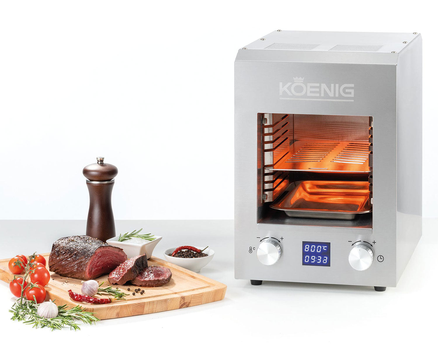 Koenig Elektrogrill B02308 – 2200 W, Kochfläche 18,5×30 cm, 1 Brenner – Silber