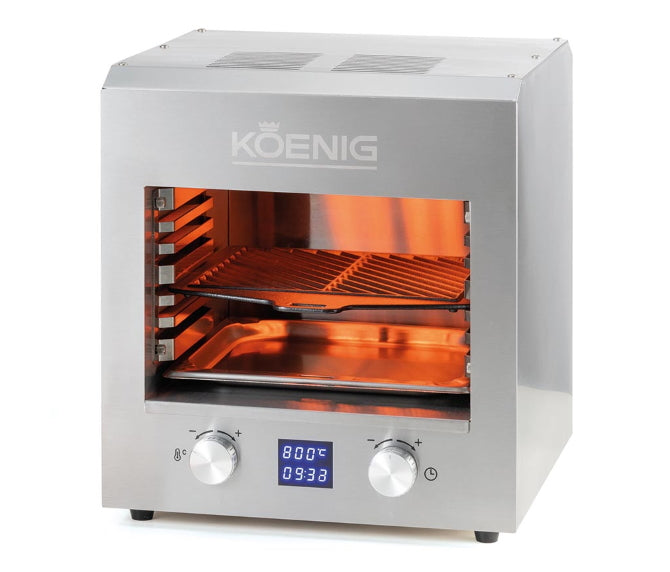 KOENIG Oberflächengrill B02308 – 2200 W, 27×30 cm Kochfläche, 1 Brenner – Silber