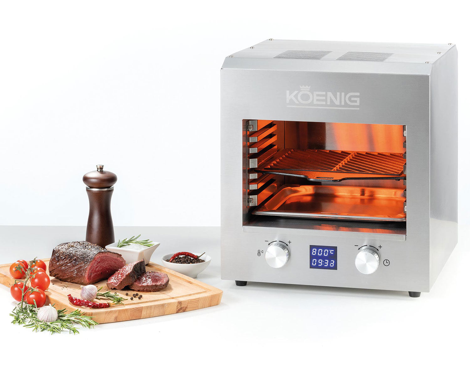 KOENIG Oberflächengrill B02308 – 2200 W, 27×30 cm Kochfläche, 1 Brenner – Silber