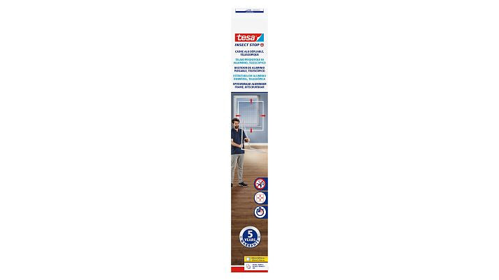 tesa Fliegengitter, faltbar – für Fenster – 80 × 80 bis 140 × 140 cm – weiss
