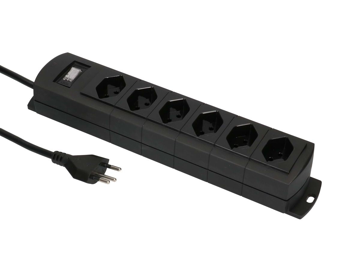 Max Hauri AG Max Hauri Standard Steckdosenleiste, 6×T13, mit Schalter, 3 m, Eingang T12, Magnet – schwarz