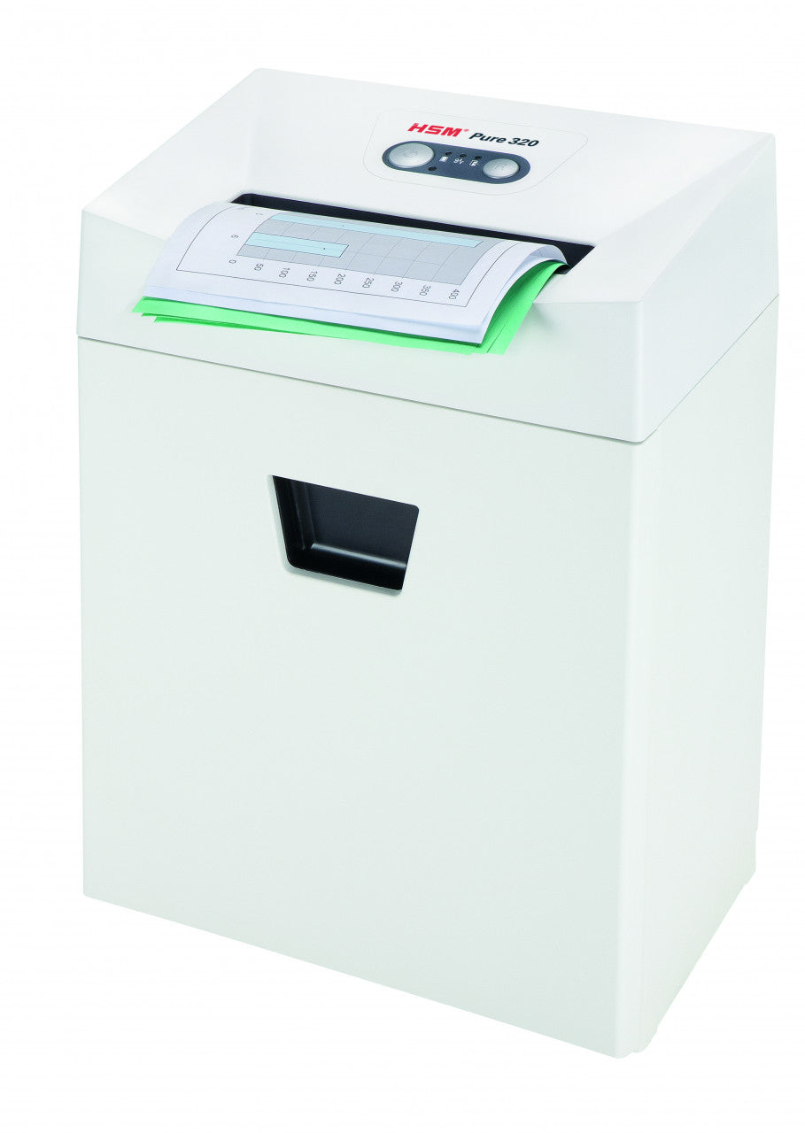 HSM PURE 320 – Aktenvernichter, DIN P-2, Streifenschnitt 3,9 mm, 12–14 Blatt, 25 l