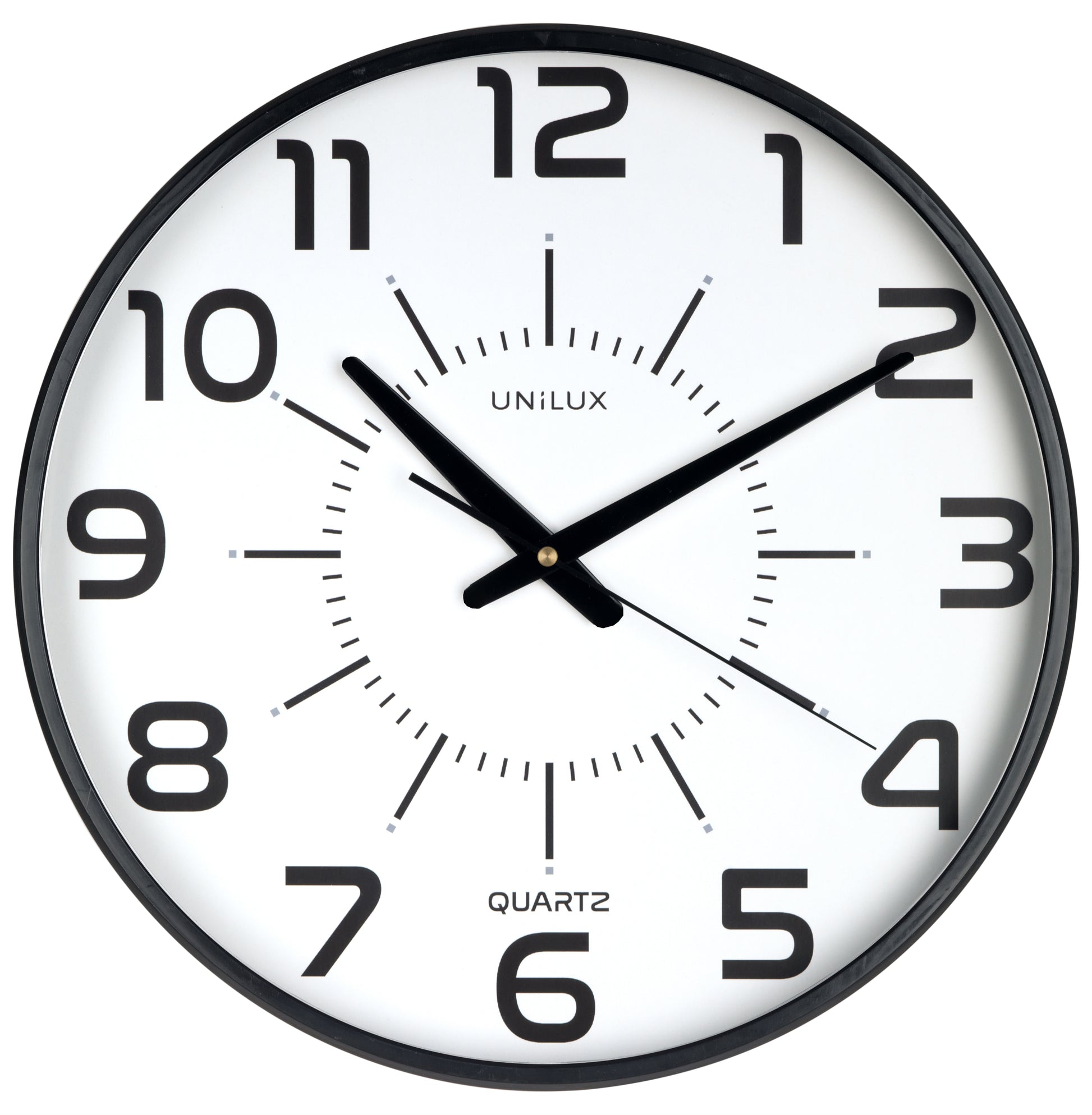 Unilux MAXI POP Wanduhr – Analog, lautlos, Ø 37,5 cm, schwarz, Kunststoff/Glas