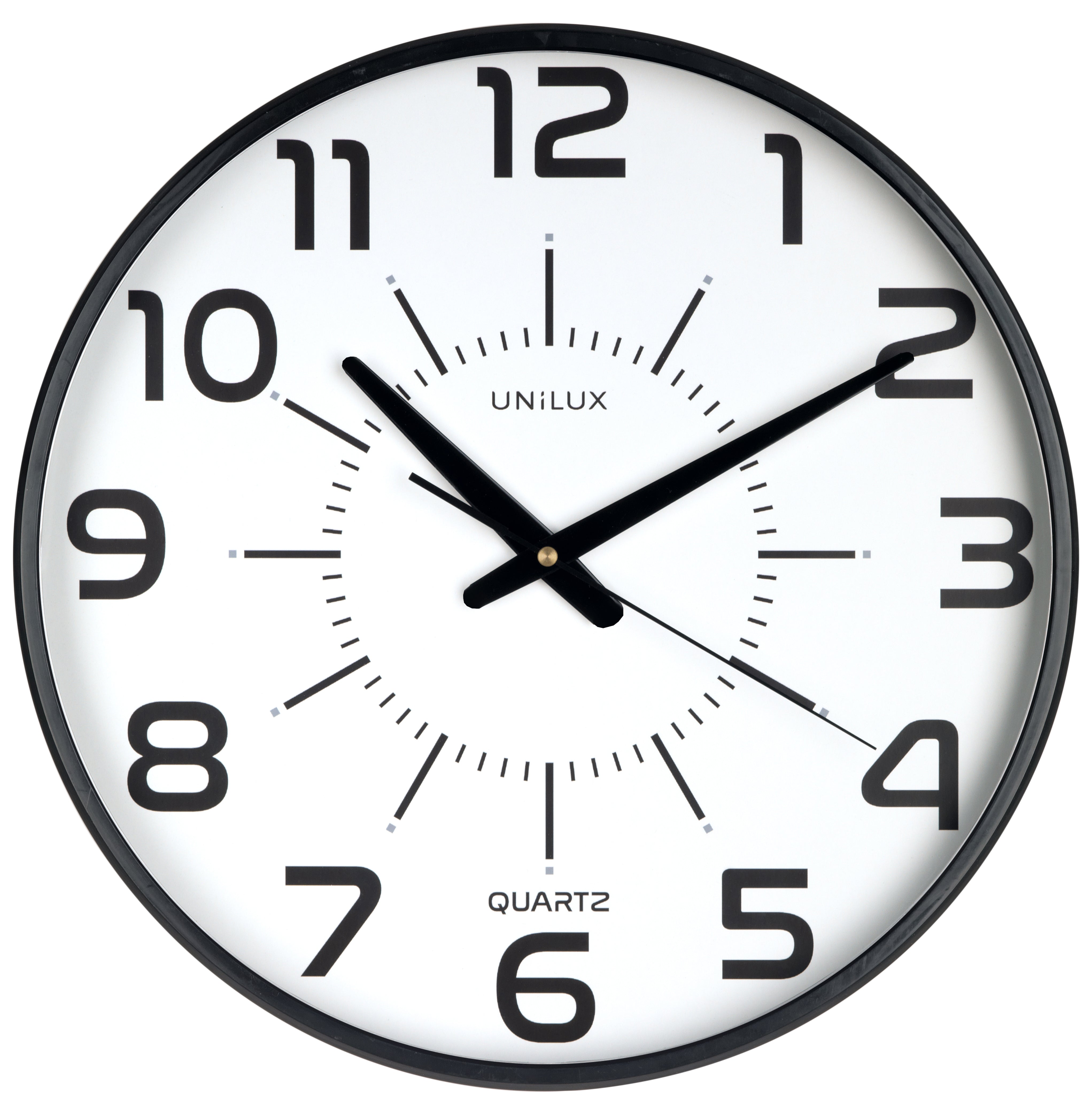 Unilux MAXI POP Wanduhr – Analog, lautlos, Ø 37,5 cm, schwarz, Kunststoff/Glas