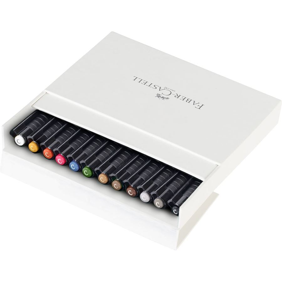 Faber-Castell PITT artist pen Kalligrafiestift – Kalligrafiespitze, 2,5 mm, pigmentiert, wasserfest, 12 Farben