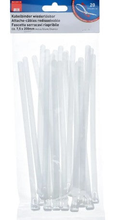 Max Hauri AG Max Hauri Kabelbinder, 200×7,5 mm, 20er-Pack, natur, wiederverwendbar