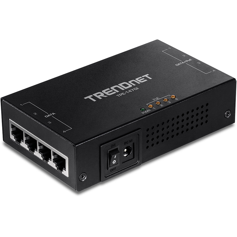 Trendnet TPE-147GI PoE-Midspan – 65 W, PoE+ (IEEE 802.3at), 4× RJ-45