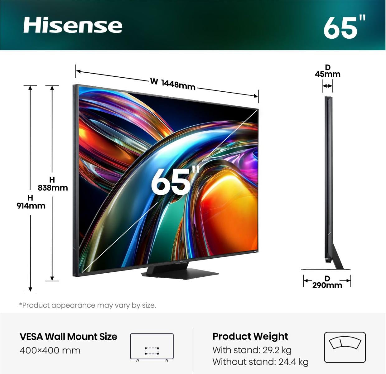 Hisense 65UR9DS – 65" TV – 4K UHD – Mini-LED – VIDAA – 170 Hz – Dolby Vision, HDR10+