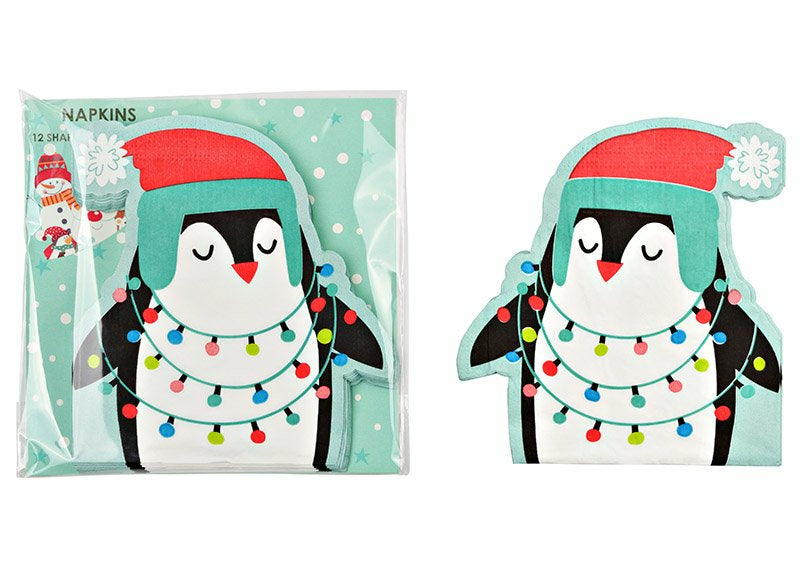 G. Wurm Servietten Pinguin – mehrfarbig – 33 × 33 cm, 3-lagig – 12 Stück