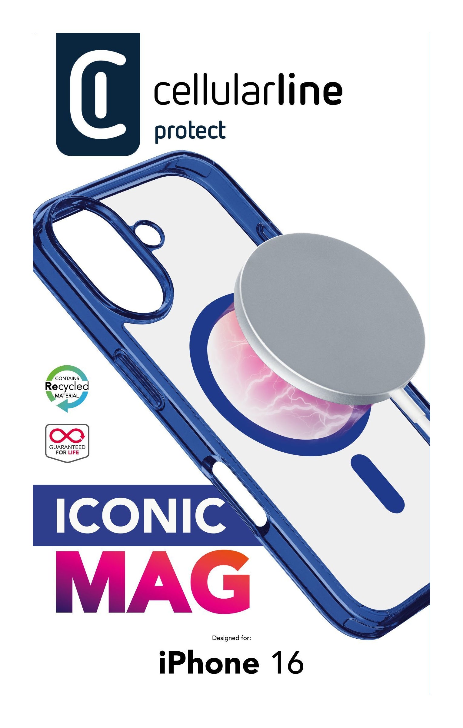 Cellularline Backcover Iconic – für Apple iPhone 16 – blau – MagSafe-kompatibel, stossfest
