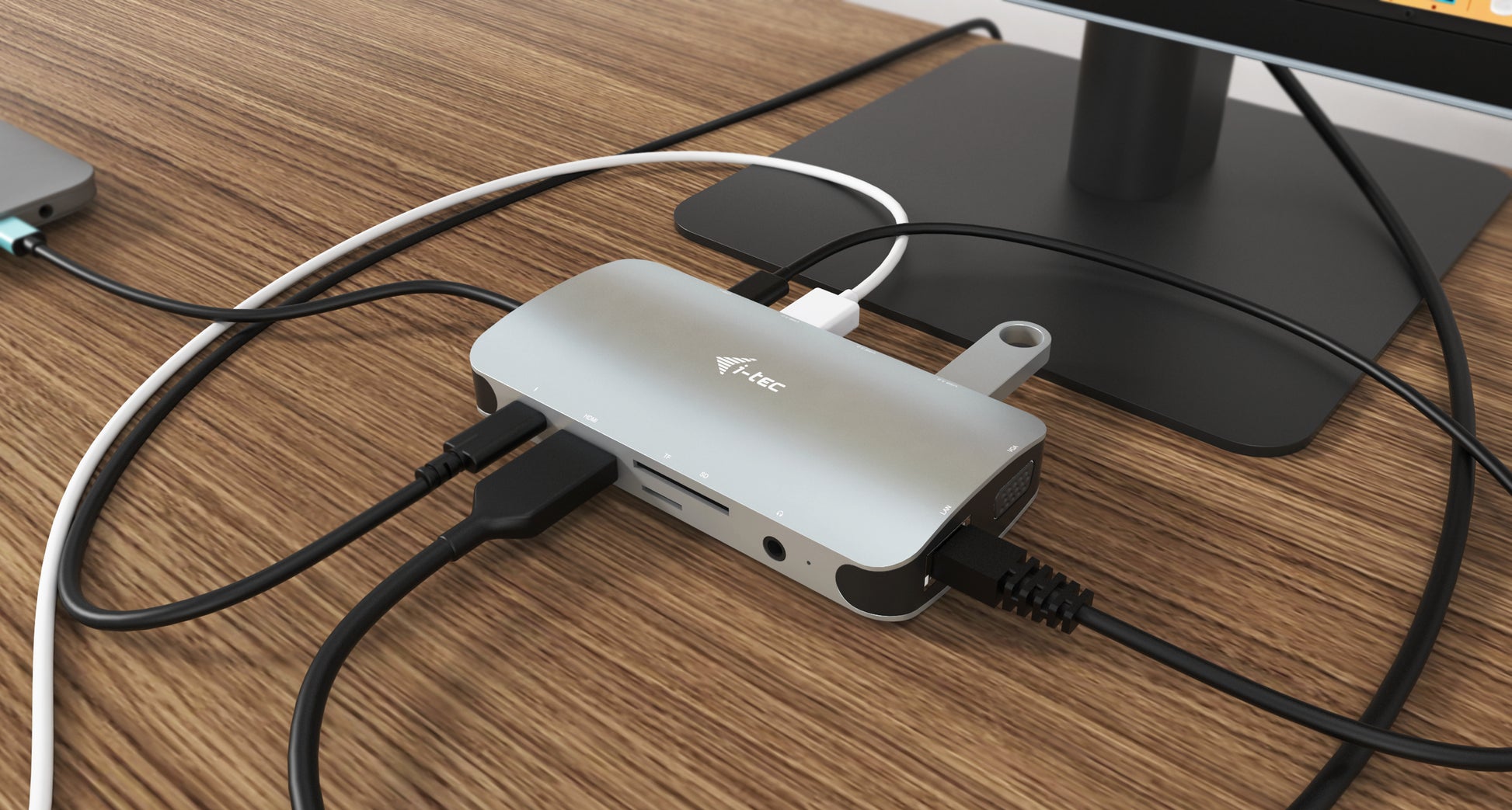 i-tec Multiport-Adapter – USB-C, 1× HDMI, 1× VGA, 3× USB-A, 2× USB-C, 100 W PD, GbE, für Windows/Mac/Linux