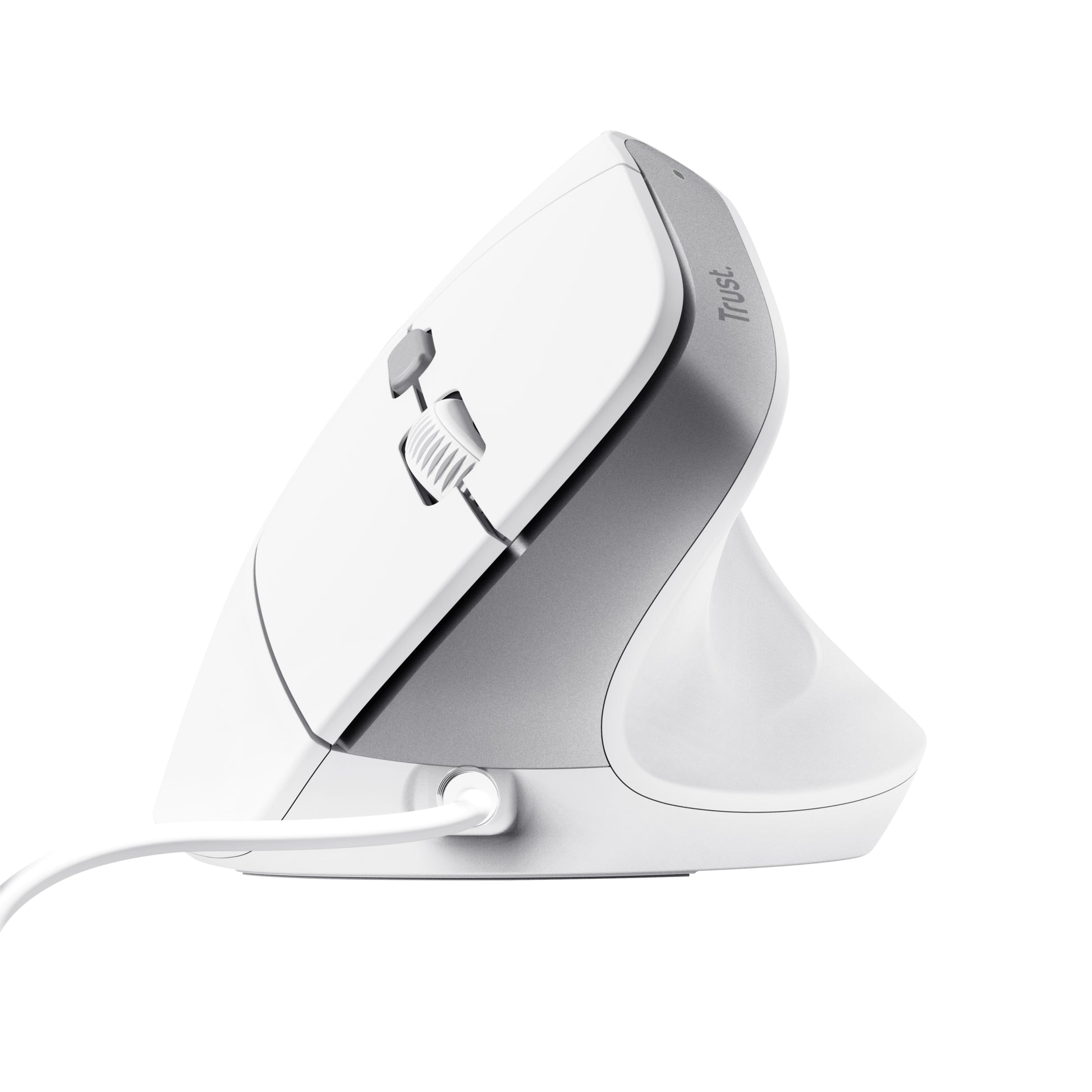 Trust Bayo II Ergonomische Maus – kabelgebunden, für Rechtshänder, Daumentaste, aus recyceltem Material, weiss