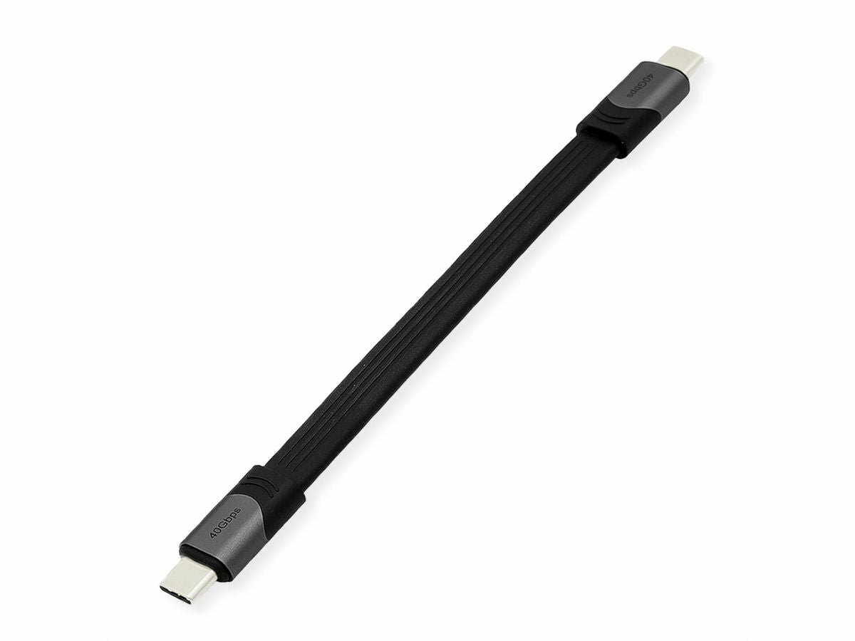 ROLINE USB-C auf USB-C Kabel – USB4 40 Gbit/s – 0,15 m – PD 100 W – 8K/60 – Flachkabel – Schwarz