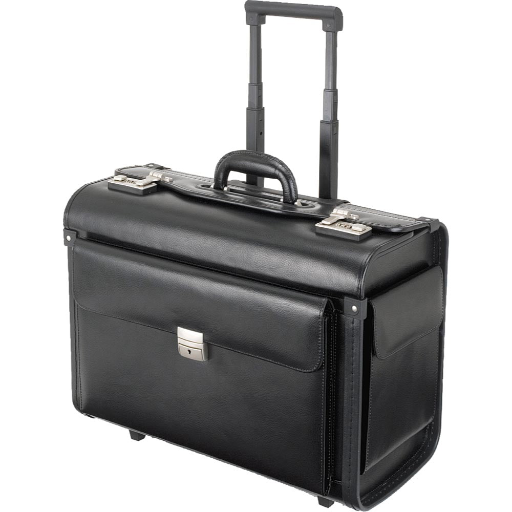 Alassio SILVANA – Pilotenkoffer für Notebooks bis 17,0", 2 Rollen, Kombinationsschloss, Leder, Schwarz
