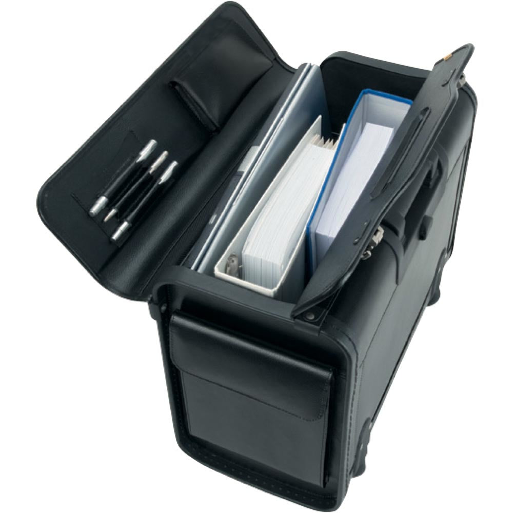 Alassio SILVANA – Pilotenkoffer für Notebooks bis 17,0", 2 Rollen, Kombinationsschloss, Leder, Schwarz