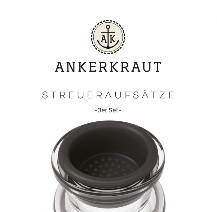 Ankerkraut 3-teiliges Streudosen-Set, Glas/Kunststoff, schwarz/transparent, für Gewürze