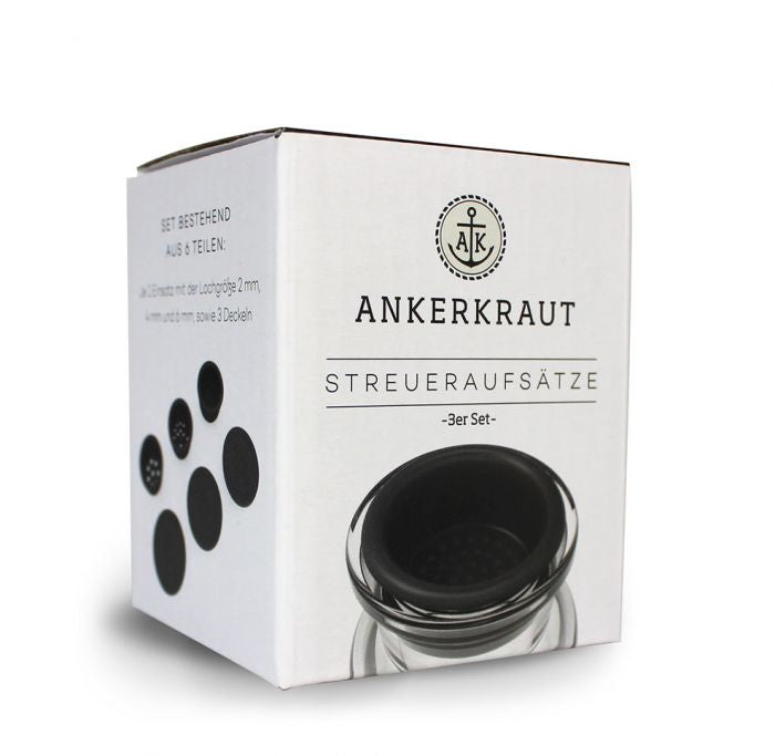 Ankerkraut 3-teiliges Streudosen-Set, Glas/Kunststoff, schwarz/transparent, für Gewürze