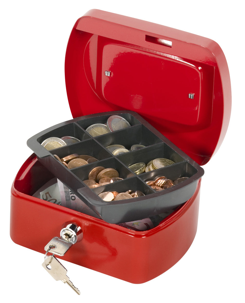Q-Connect – Geldkassette – mit Schlüssel – 15,3 × 12 × 7 cm – Rot – Stahl