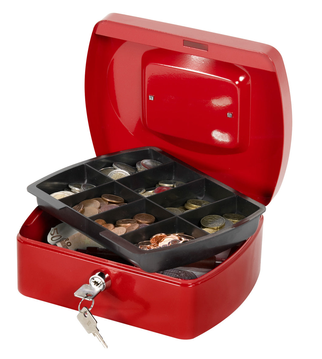 Q-Connect – Geldkassette – mit Schlüssel – 20,7 × 15,7 × 7,7 cm – Rot – Stahl