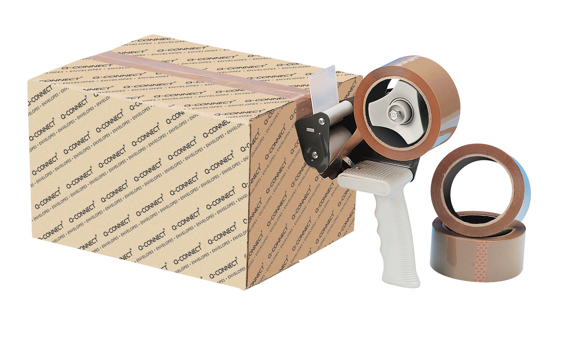 Q-Connect Verpackungsbandabroller – für Rollenbreite bis 50 mm, für Bandlänge bis 66 m, mit Bremse
