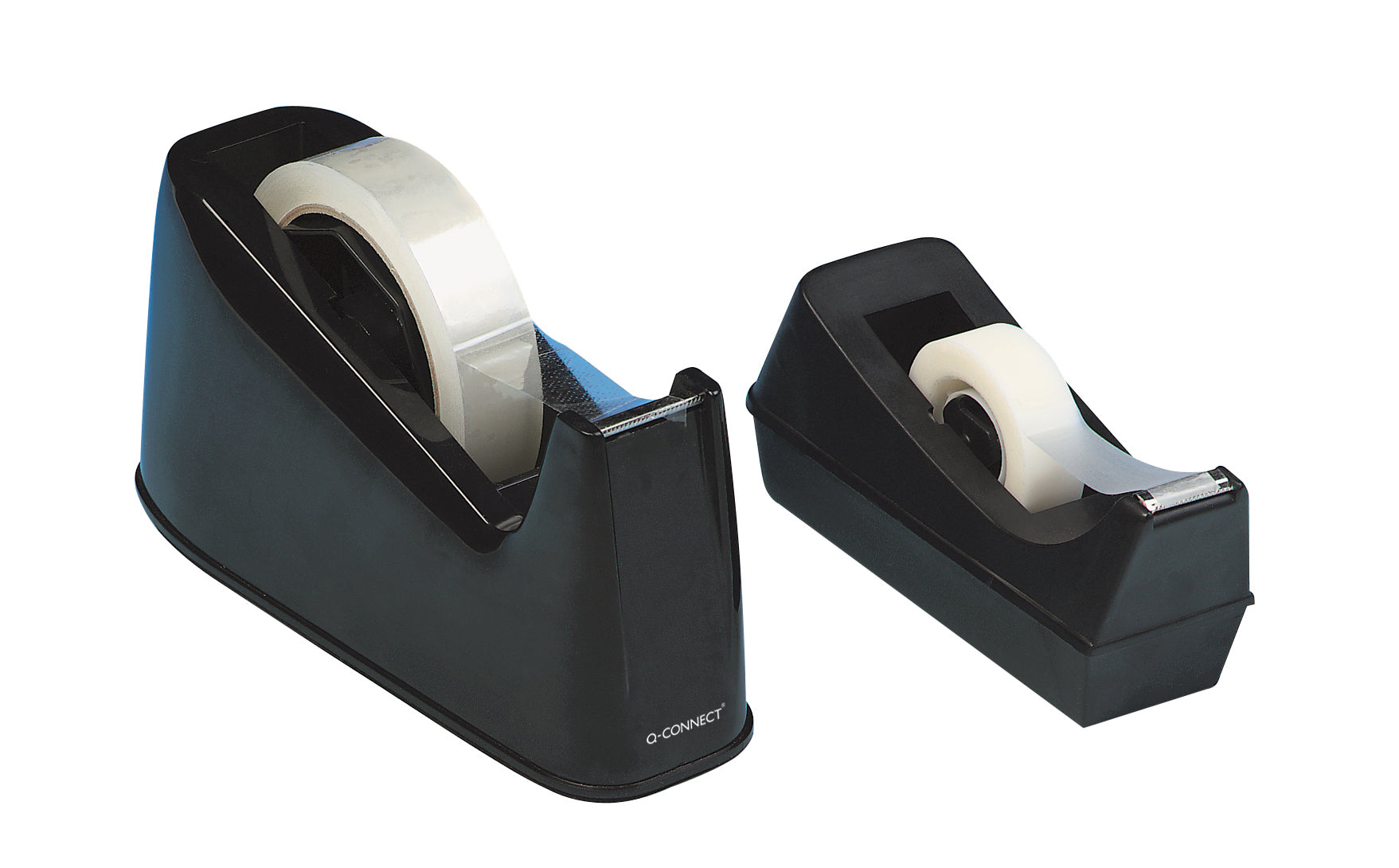 Q-Connect Tischabroller – für Rollenbreite bis 19 mm, für Bandlänge bis 33 m, rutschfest, Metallmesser
