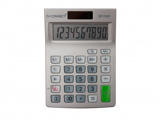 Q-CONNECT Tischrechner KF11507 – 10-stellig, LCD, Prozent, Solar + Batterie