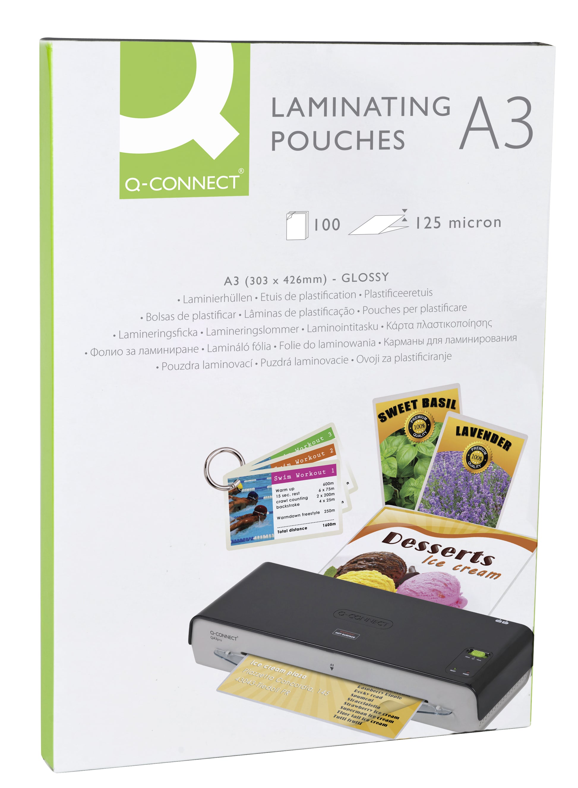 Q-CONNECT Laminierfolien A3, glänzend – 125 µm, 303 × 426 mm, 100 Stk.
