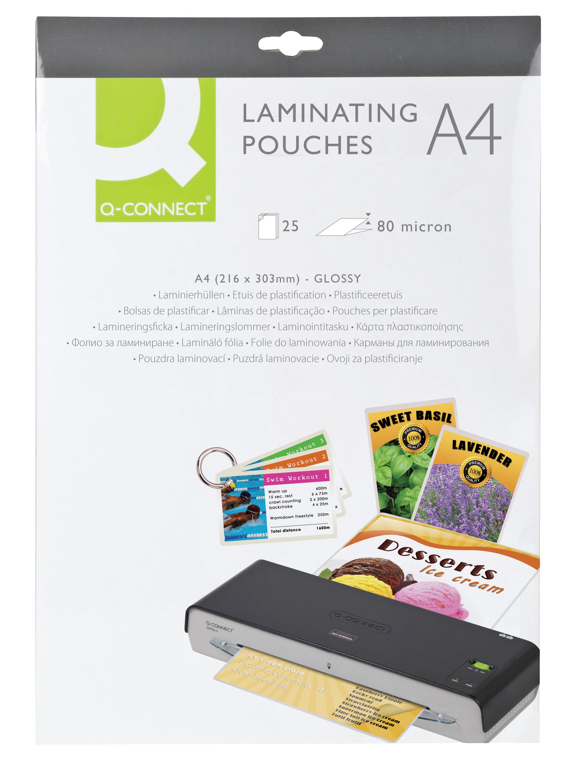 Q-CONNECT Laminierfolien A4, glänzend – 80 µm, 216 × 303 mm, 25 Stk.