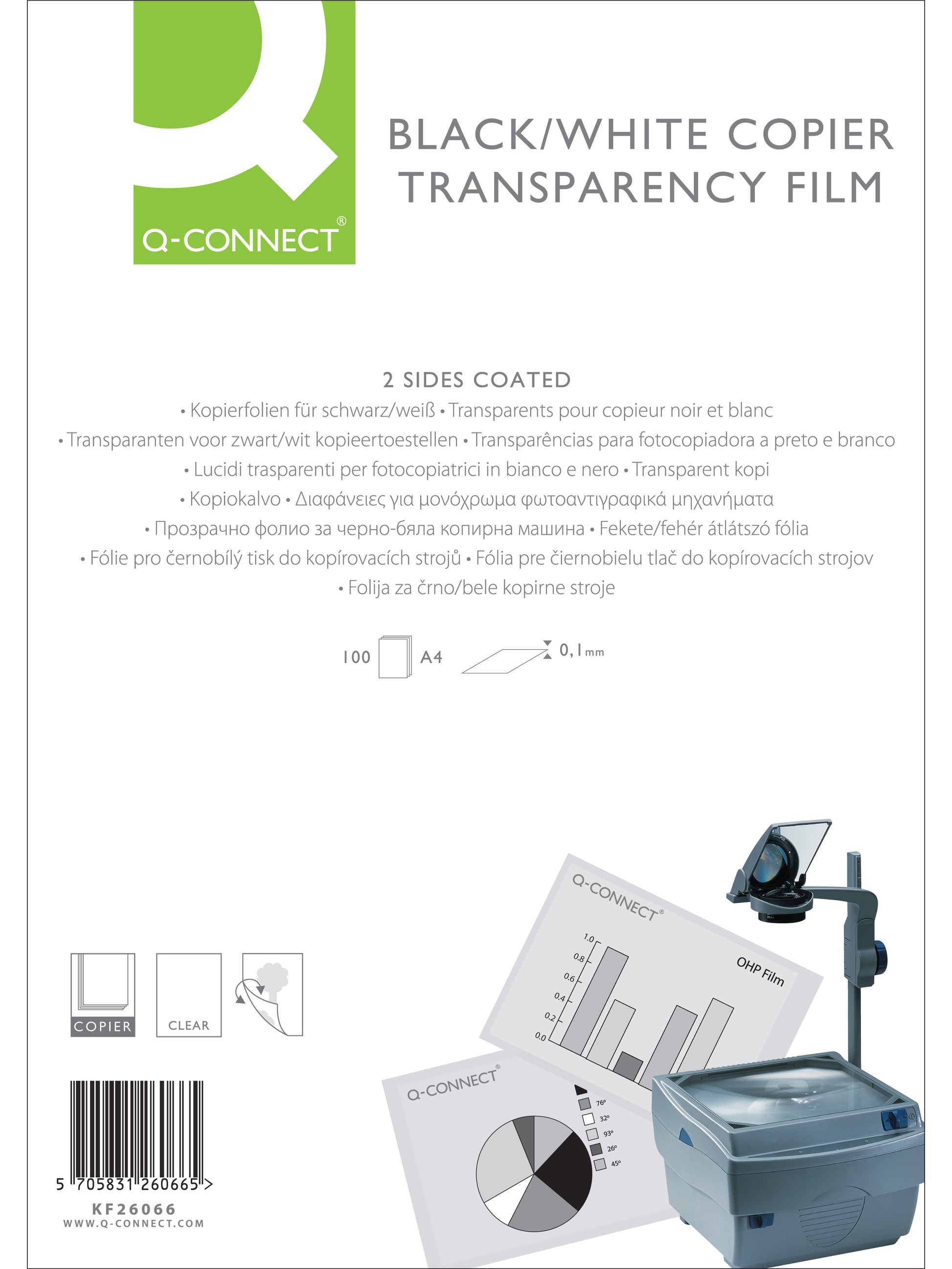 Q-CONNECT Spezialfolie – für Laserdrucker, Farblaserkopierer, s/w-Kopierer u. a., A4 (210×297 mm), 100 Blatt