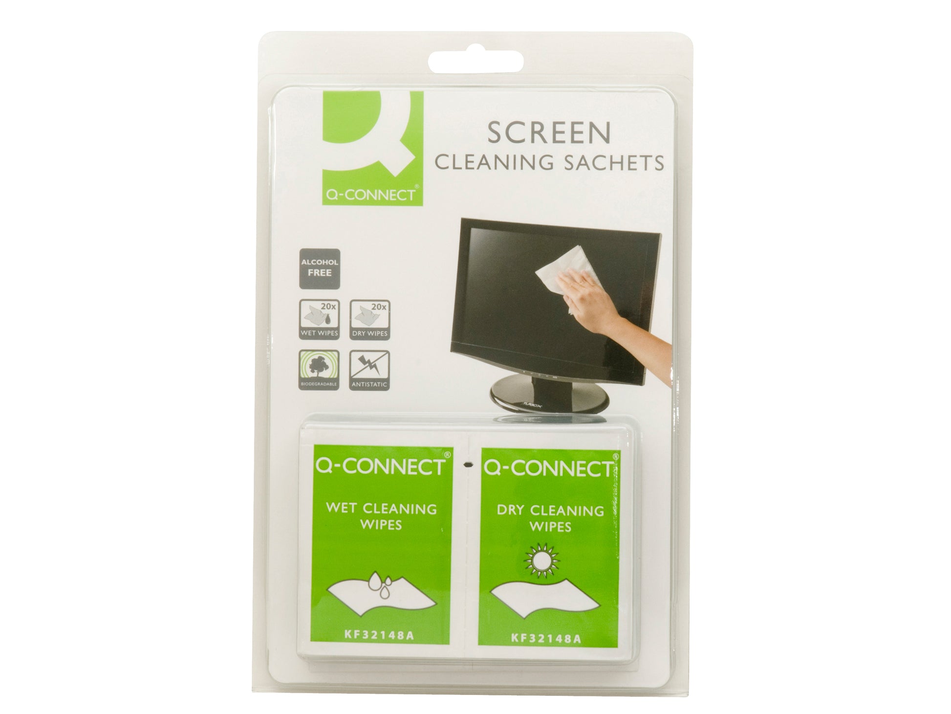 Q-CONNECT Bildschirm-Reinigungstücher, alkoholfrei, antistatisch – für Bildschirme, 40 Stk., eco:smart, eco:pl
