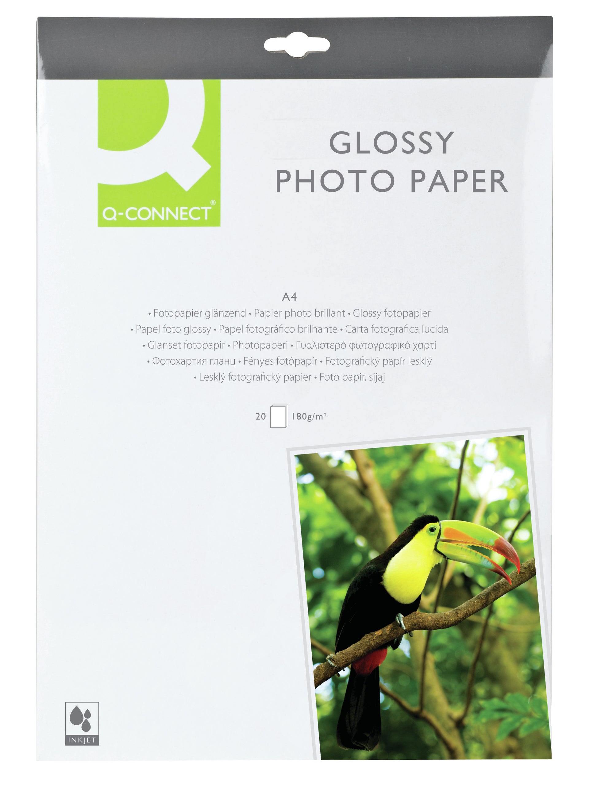 Q-CONNECT Fotopapier – glänzend, A4, 180 g/m², 20 Blatt, einseitig – für Inkjetdrucker