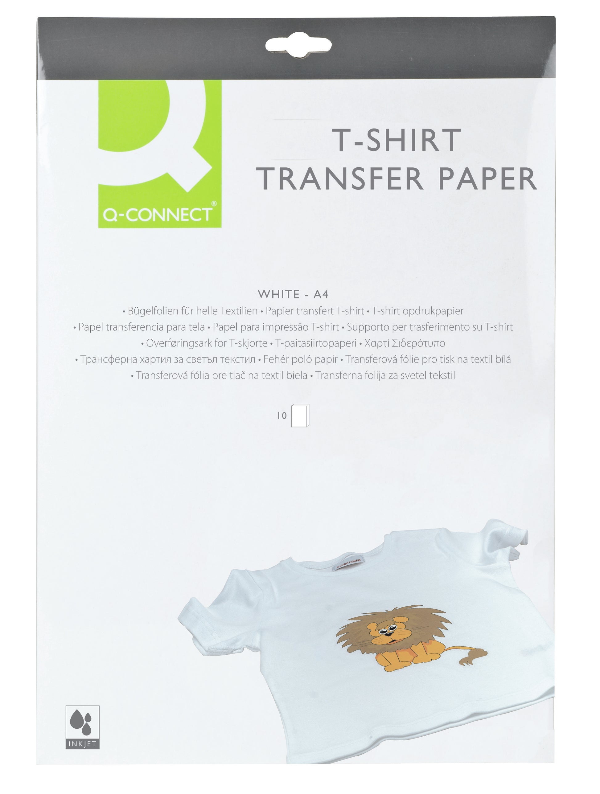 Q-CONNECT Transferpapier – für Inkjetdrucker, für helle Textilien, A4 (210 × 297 mm), 10 Blatt