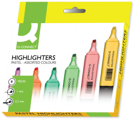 Q-CONNECT Textmarker Set 6 Farben Pastell – Keilspitze, 1–5,2 mm