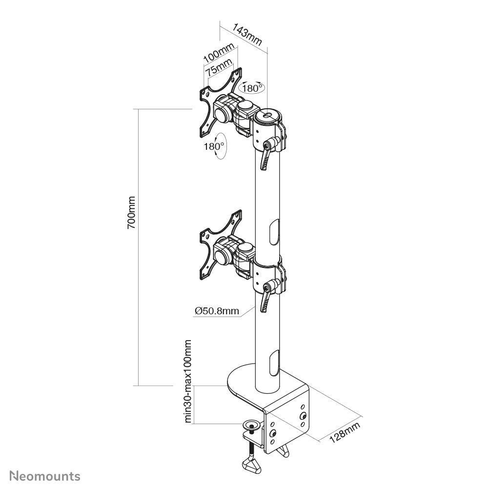 Neomounts Monitorarm, Dual, Tischklemme, bis 49", 15 kg, Full Motion, für gebogene Bildschirme, schwarz