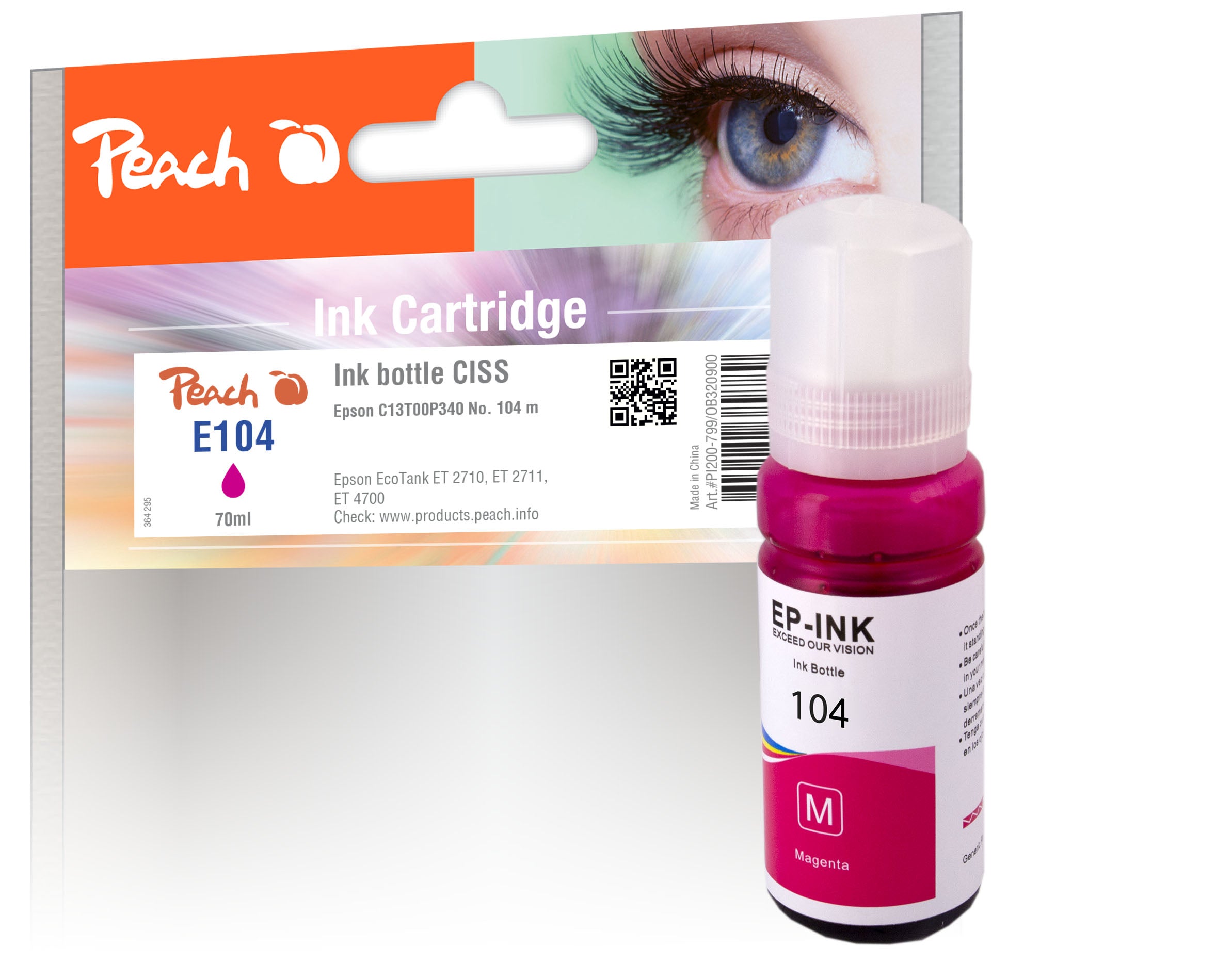 Peach 104 Magenta Tintenpatrone (Kompatibel) – 70 ml – für Epson EcoTank ET-2700/ET-2750 … – C13T00P340
