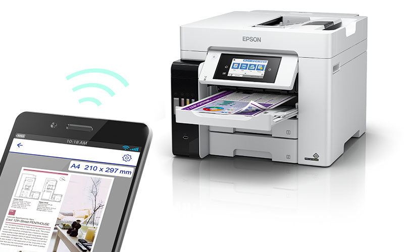 Epson EcoTank ET-5880 – Farbiges Tintenstrahl-MFP A4, 4-in-1 – USB/LAN/WLAN – Duplex, Duplex-ADF – 25 ppm S/W