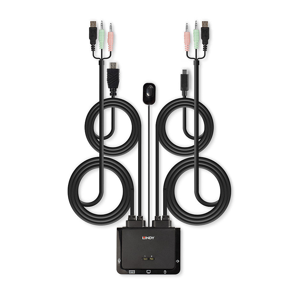 Lindy KVM-Switch, HDMI/USB-C, USB 2.0, Audio, 4K (3840 × 2160)