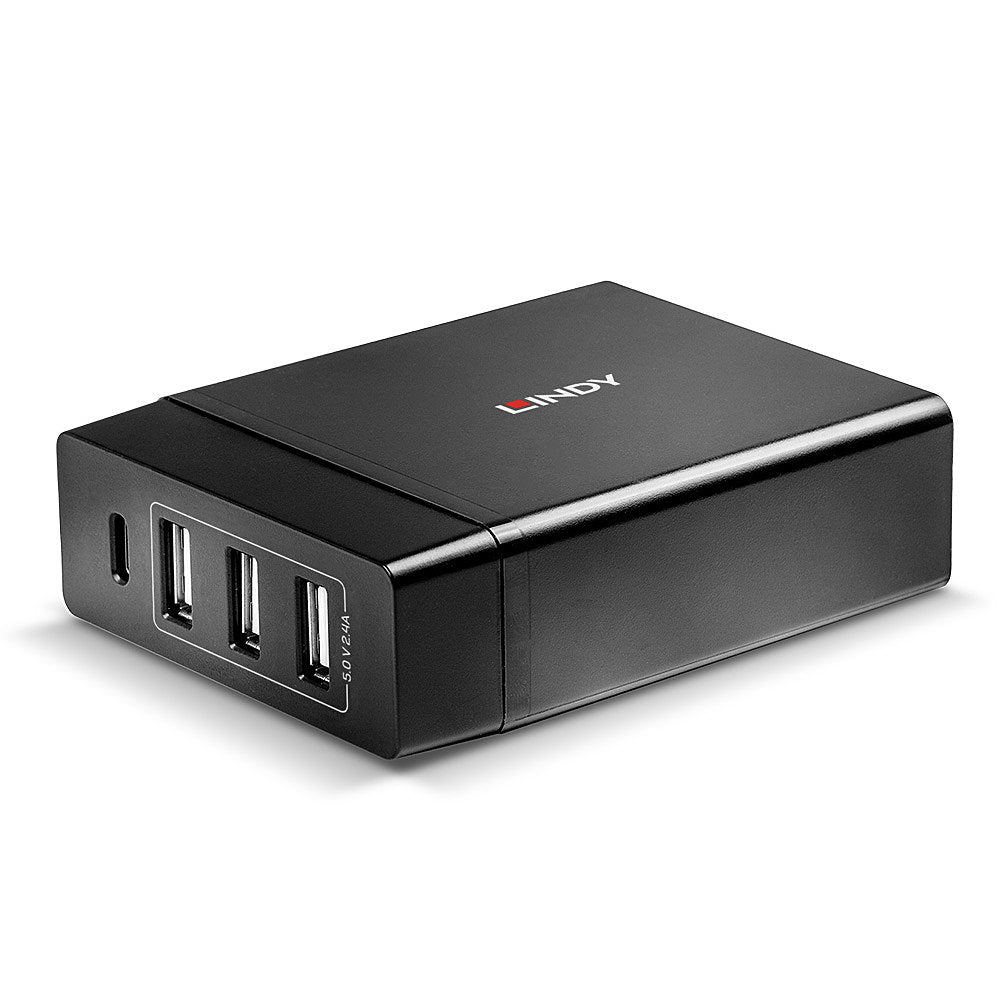 Lindy 73329 USB-Ladegerät 72 W – USB-C×1, USB-A×3 – PD 3.0 – Schwarz