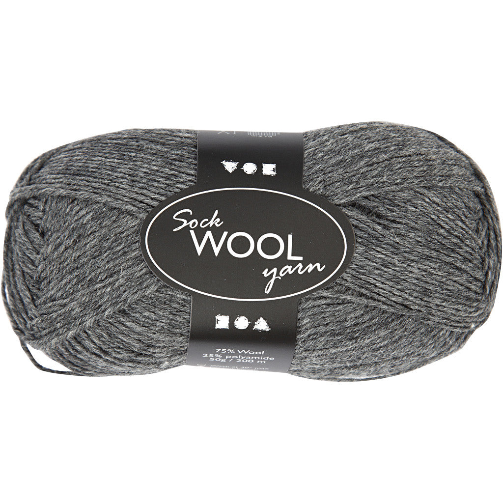 Creativ Company Sockenwolle Garn Nylon Grau – 50 g, 200 m, Nadel 3 mm, 1 Stk.
