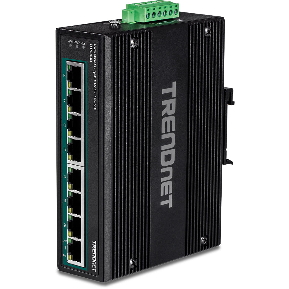 Trendnet TI-PG80B – Industrieschalter – 8× 1G, PoE+, PoE-Budget 200 W, Hutschiene