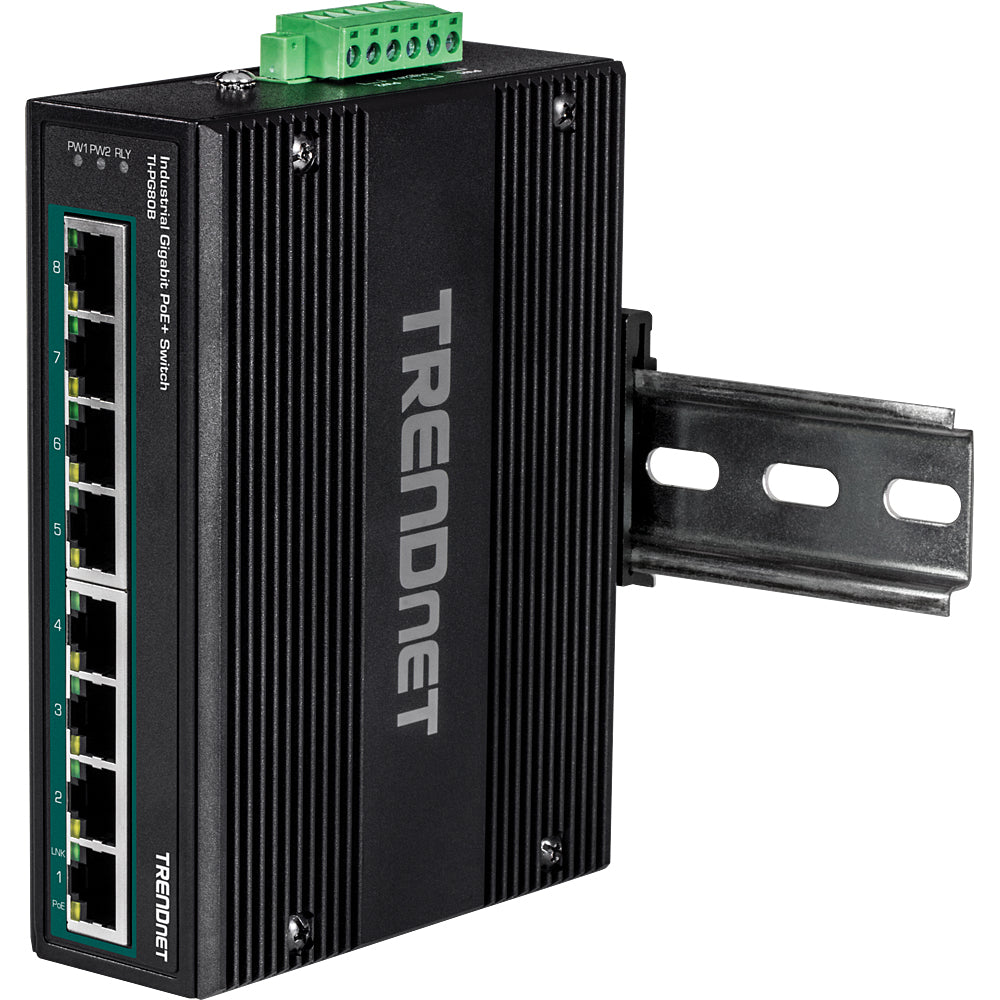 Trendnet TI-PG80B – Industrieschalter – 8× 1G, PoE+, PoE-Budget 200 W, Hutschiene